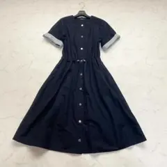 美品✨ピーエスポールスミス ドローストリング ワンピース 紺 バイカラー 40