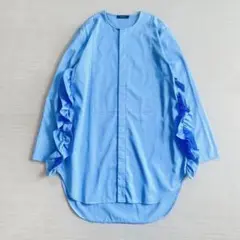 ＊美品【ヨーコチャン】サイドラッフルコットンシャツ　ミズイロ　ブラウス　38