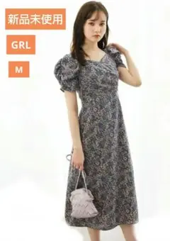 【新品未使用】GRL 花柄カシュクールサイドスリットワンピースMサイズ 黒