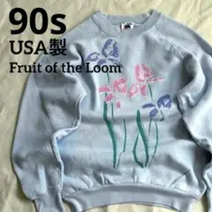 90s USA製 フルーツオブザルーム フラワープリント ラグランスウェット