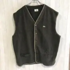 ラコステ☆LACOSTE　ワンポイント刺繍ロゴ　ベスト　カーキ　XXL 古着