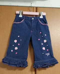 ☆ mezzo piano ☆ メゾピアノ いちご刺繍 フリル裾 ハーフパンツ