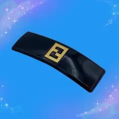 《美品》 フェンディ ロゴ バレッタ ブラック×ゴールド