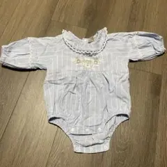 petit main 水色ストライプロンパース 80cm