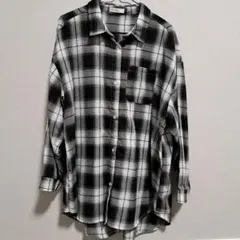 Lサイズ　チェックシャツ　オーバーサイズ　白黒