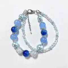 ハンドメイド ガラスビーズ 2連ブレスレット 【海の贈り物】