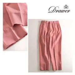 34j1 Drawer ドゥロワー ウールギャバ切替 タックパンツ 34 ピンク