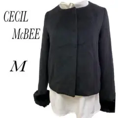 CECIL McBEE ノーカラーコート M 袖口のファーは外せます