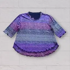 紫とピンクのグラデーション五分袖Tシャツ　婦人服