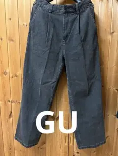 GU デニムバギースラックス　dark gray S