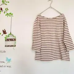 サマンサモスモス/ 綿100% 7分袖 ボートネック ボーダーTシャツ M
