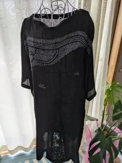 絞り兵児帯 黒 から リメイクチュニックロングワンピース風。