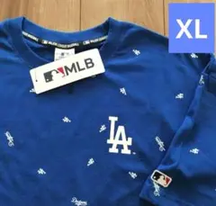 MLB ドジャース 　総柄 Tシャツ 　LＬサイズ　半袖　ロゴ　ブルー　新品