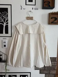 美品★スクエアセーラーカラーブラウス＊キナリ