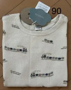 futafuta フタフタ きしゃ ワッフル 総柄 Tシャツ 90