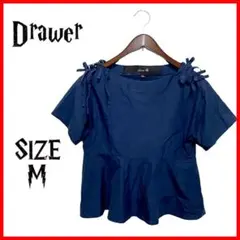 Drawer ドゥロワー トップス ブラウス 半袖 リボン 日本製 ネイビー M