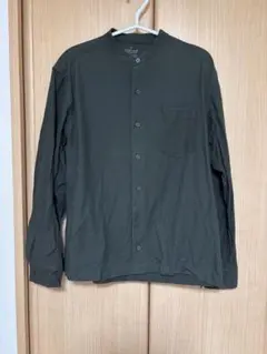 【無印良品】紳士　洗いざらしオックススタンドカラー長袖シャツ　ダークグリーン　M