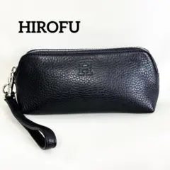 【美品】HIROFUヒロフ ポーチ ストラップ付 レザー 本革 Hロゴ 黒