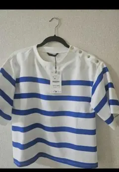 タグ付き新品未使用　ZARA　ストライプ 半袖トップス ボタン付き