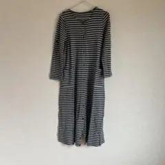 マタニティワンピースパジャマ ベルメゾンチャコールグレー×ホワイトM〜L