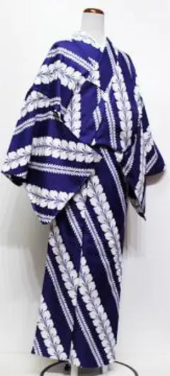 新品送料無料 no11単衣仕立て上がりポリエステル 踊りきもの青に藤Lサイズ