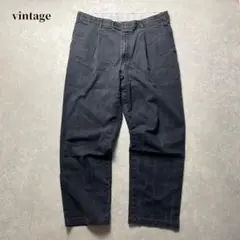 vintage ブラックデニムスラックス 墨黒 ワンタック ジーンズ 古着