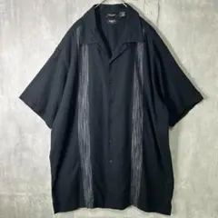 リネン レーヨン キューバシャツ 黒 オープンカラー 2XL