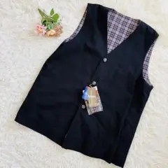 【新品タグ付き】Ladies Fashion チェック柄×無地ベスト M〜L