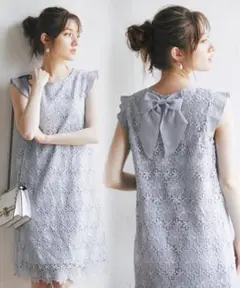 tocco closet 後ろリボン付き総レースサックワンピース