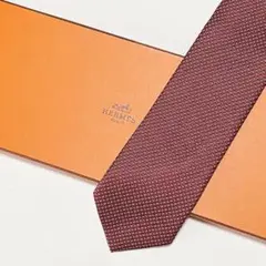 美品 エルメス HERMES ネクタイ シルク100% フランス製 レッド H柄
