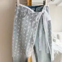 シースルー レース ラップスカート レイヤード リボン ホワイト