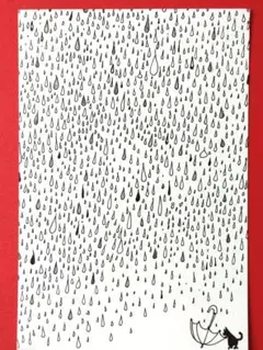 【限】手描き　イラスト　雨粒とねこ　傘　オリジナル