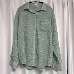 緑色ストライプ長袖シャツ　夏用