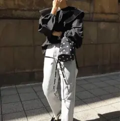 machatt プリーツカラーブラウス ブラック