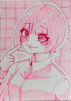 オリジナル ピンク アナログ 手描き 女の子 イラスト