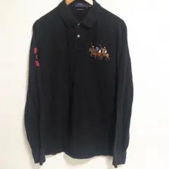 POLO RALPH LAUREN 長袖ポロシャツ Lブラック 3連ポロ刺繍