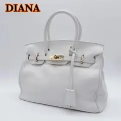 【極美品】DIANA ダイアナ　ホワイトレザー ハンドバッグ　シボ革　金具