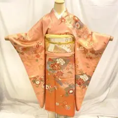 【振袖50】着物 振袖 正絹 袷 着物 牡丹 楓 蝶 扇 単品販売