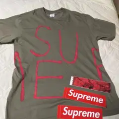 supreme painted tee ライトオリーブM ステッカー付き