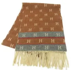 【超美品袋付】エルメス/HERMES 大判 マフラー カシミヤ混 ウール Hロゴ