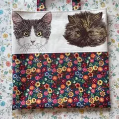 KOKKA カワムラオリエ生地 猫イラスト　トートバック ナタリーレテ生地