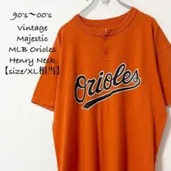 90s00s★MLB★オリオールズ★ヘンリーネック★半袖T★オレンジ黒★L〜XL