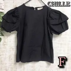 【CHILLE】チル トップス F ブラウス パフスリーブ フリル ブラック