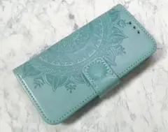 iphone12mini 用 スマホケース 手帳型 マンダラ グリーン 緑色