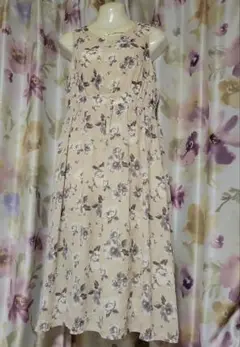 ショコラフィネローブ◆ピンク花柄ロングノースリーブワンピース