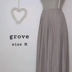 grove　プリーツスカート 　ロング　ライトグレー　Ｍ　エレガント　カジュアル