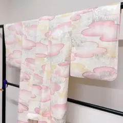 小紋　正絹　雲　芝草　よろけ縞地紋　雲地紋　着物　065t