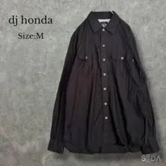 djホンダ【M】長袖シャツ 光沢 ダブルポケット 漆黒 ブラック