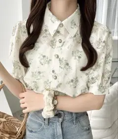 【mily bilet】花柄シアーレースショート丈ブラウス　Lサイズ