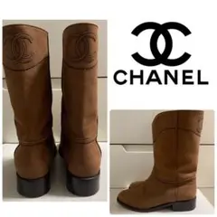 CHANEL ブラウンレザー ココマーク ブーツ
